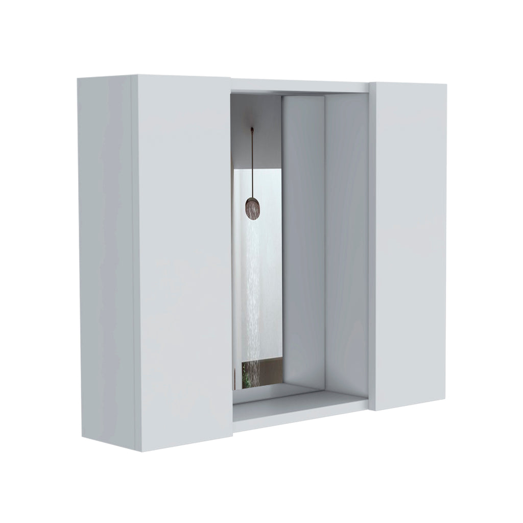 Leoglint Medicine Cabinet Hops, Double Door, Mirror, One External Shelf, White Finish