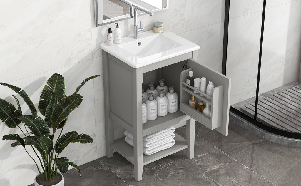 Leoglint 20" Bathroom Vanity with Sink, Bathroom Cabinet with Soft Closing Door, Storage Rack and Open Shelf, Grey