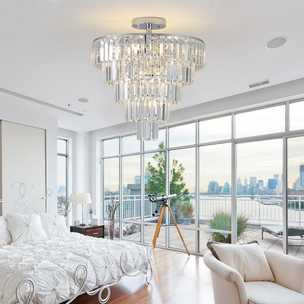 Leoglint Pendant Large crystal chandelier in white chrome color, modern style chandelier, dining room, living room, bedroom