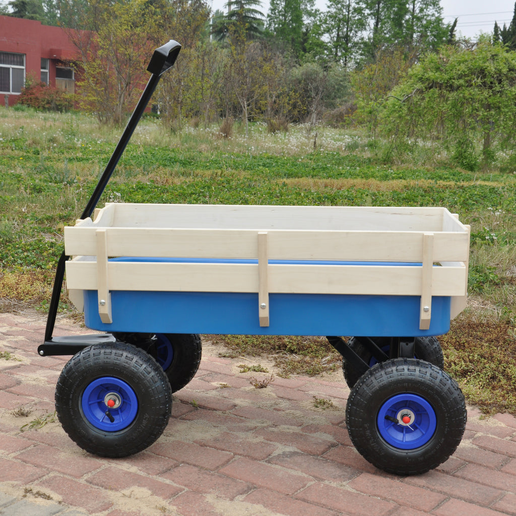 Leoglint Outdoor Wagon All Terrain Pulling Wood Railing Air Tires Garden Cart