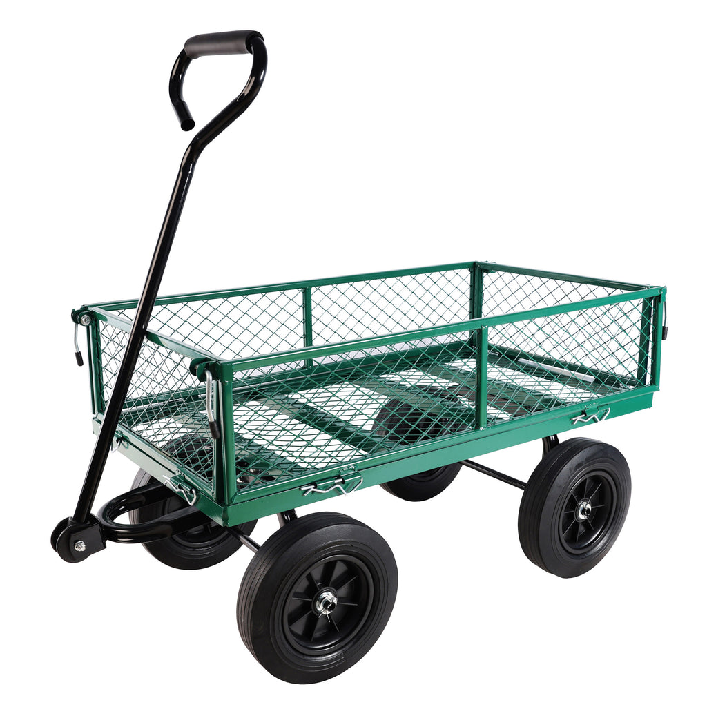 Leoglint (Green solid wheels wagon cart) Solid wheels Tools cart Wagon Cart Garden cart trucks  make it easier to transport firewood