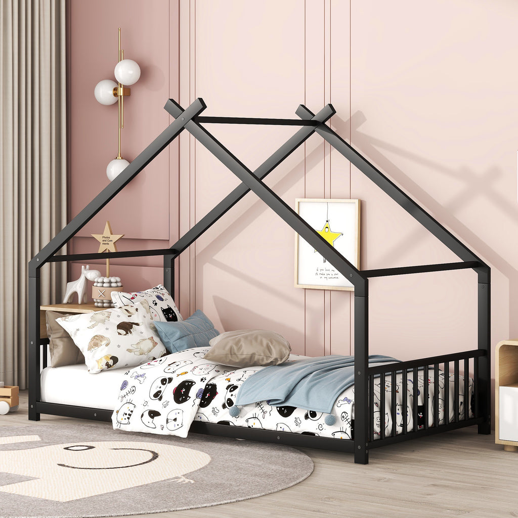 Leoglint Twin Size Metal House Bed Frame, Black