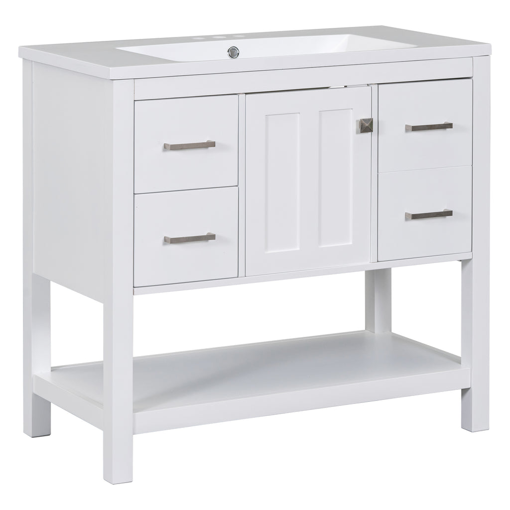 Leoglint [Cabinet Only]36" White Modern Bathroom Vanity with USB(Sink not included)