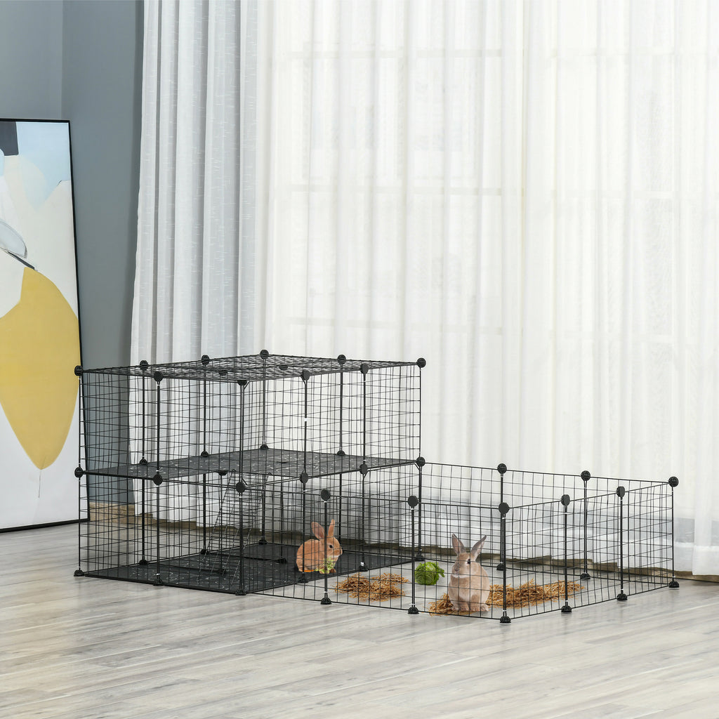 Leoglint 47 Panels Pet Playpen, Small Animal Playpen with Doors, Portable Metal Wire Yard Bunny Pen for Guinea Pigs, Chinchillas, 14" x 14"