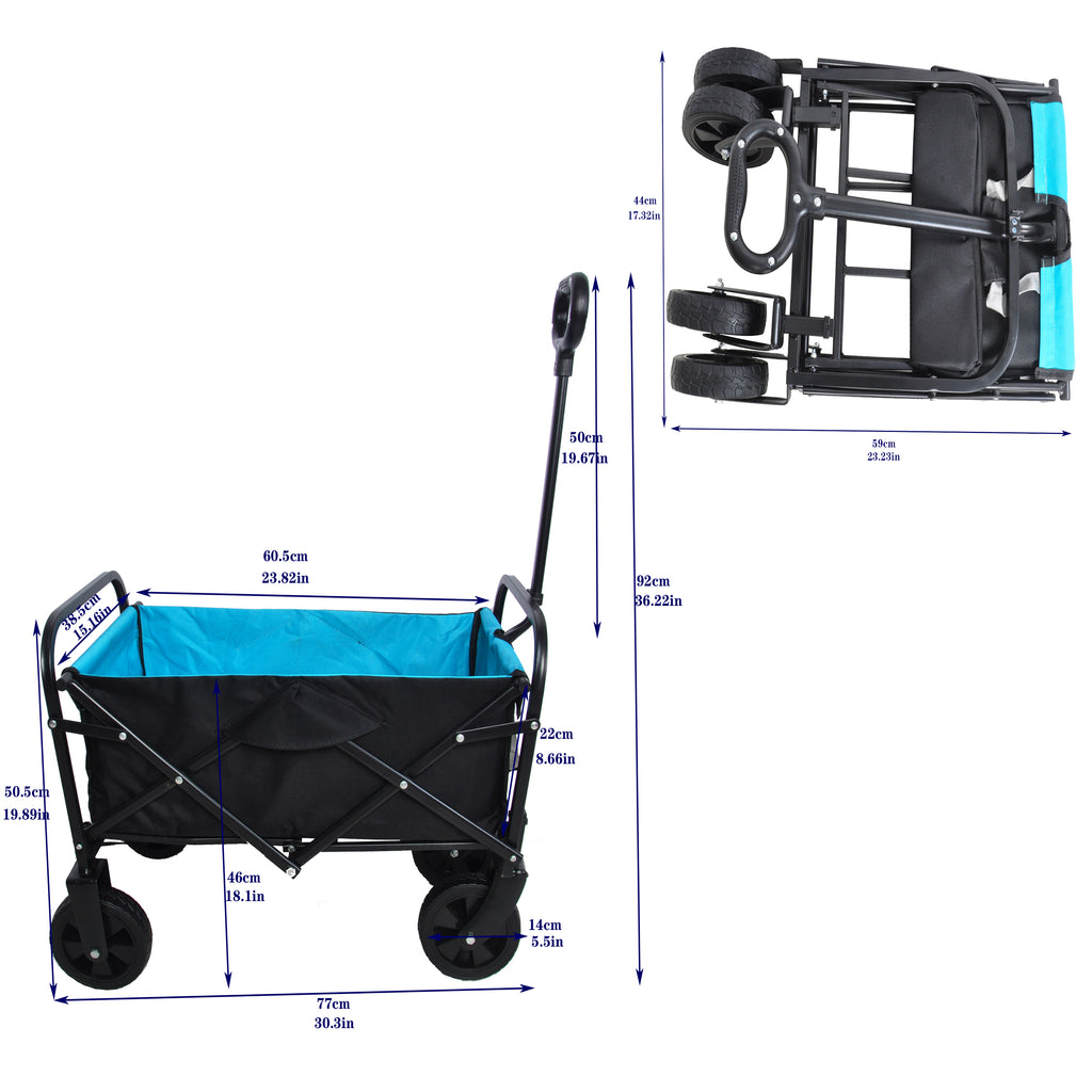 Leoglint Garden cart Mini Folding Wagon Garden Shopping Beach Cart (black+blue)