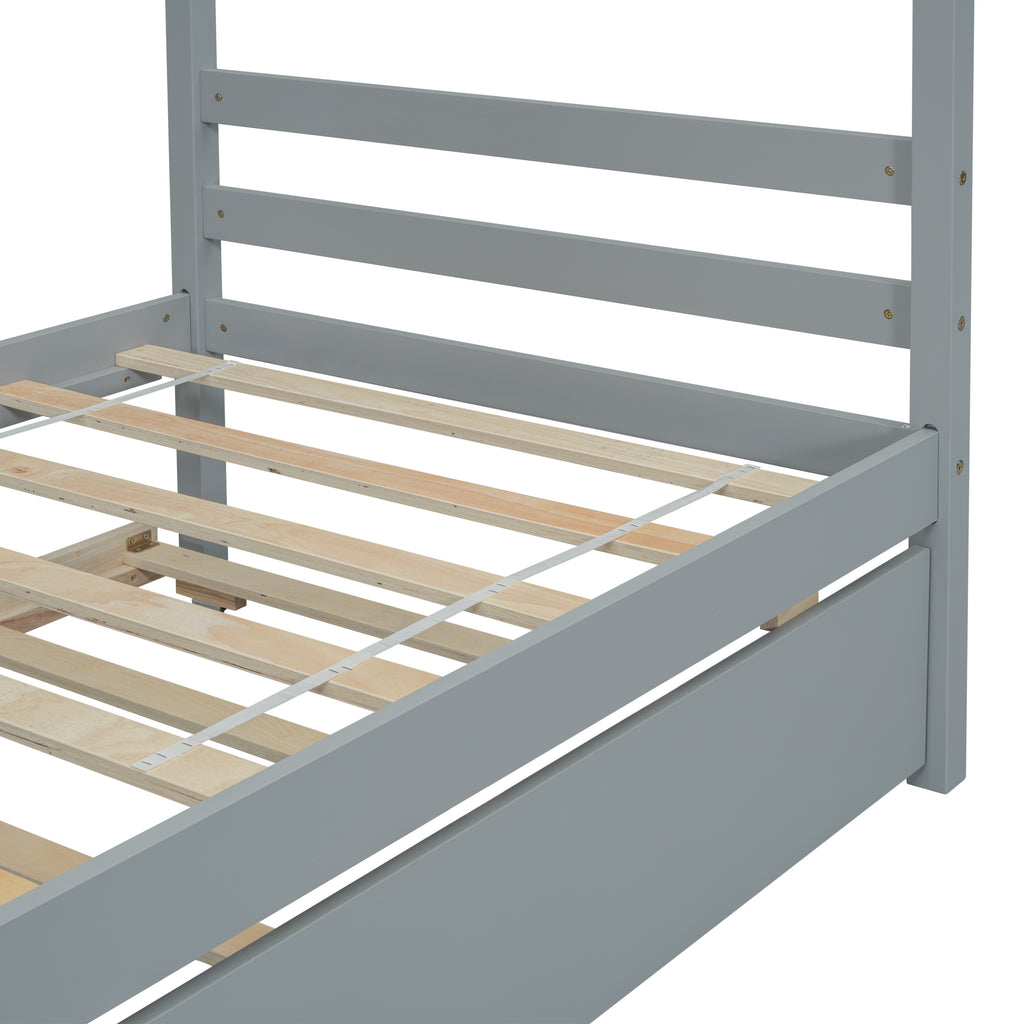 Leoglint Twin Size  House-shaped Bed Frame with Trundle,Grey