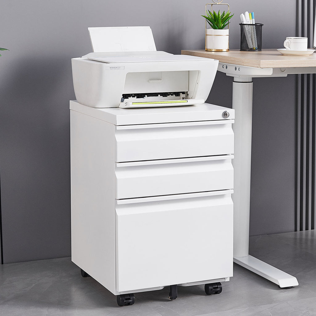 Leoglint 3-Drawer Mobile File Cabinet with Lock, Office Storage Filing Cabinet for Legal/Letter Size, Pre-Assembled Metal File Cabinet Except Wheels Under Desk(White)