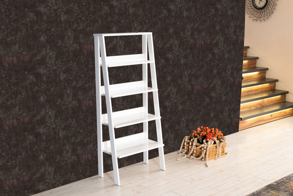 Leoglint Furnish Home Store Otavio 5 Tier Modern Ladder Bookshelf Organizers, Wood Frame Bookshelf for Small Spaces in Your Living Rooms, Office Furniture Bookcase, White