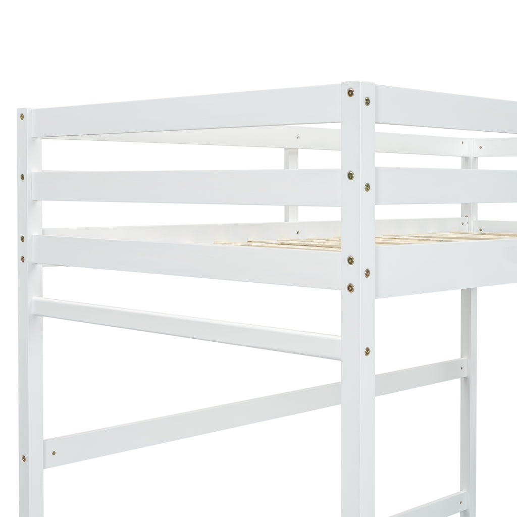 Leoglint Twin Size High Loft Bed Frame with inclined Ladder, Guardrails,White