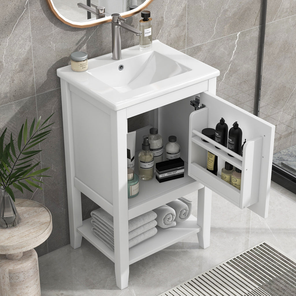 Leoglint 20" Bathroom Vanity with Sink, Bathroom Cabinet with Soft Closing Door, Storage Rack and Open Shelf, White