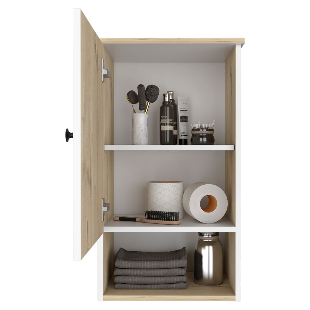 Leoglint Medicine Cabinet Porto, Two Internal Shelves, Light Oak / White Finish