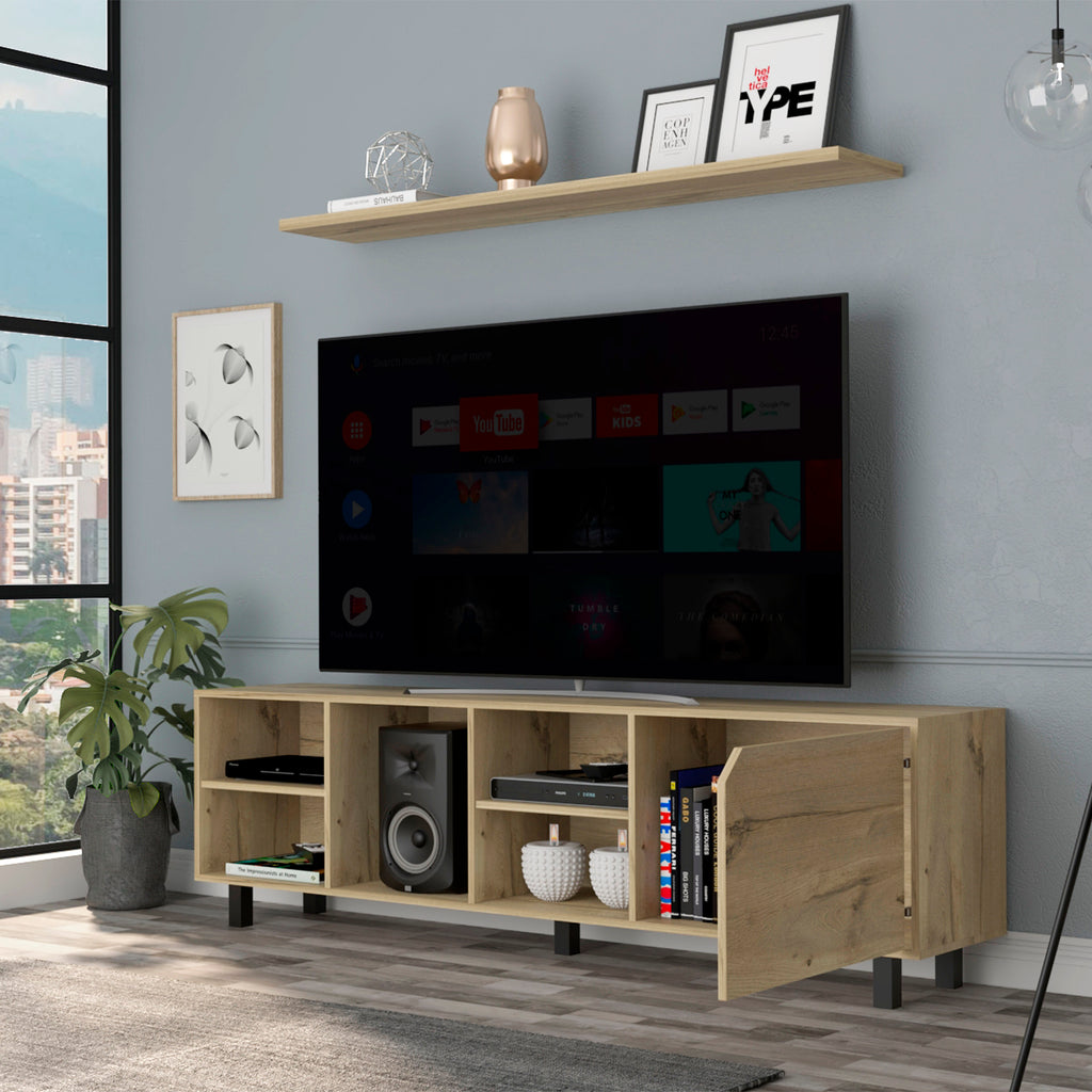 Leoglint Valdivia Tv Stand for TV´s up 70", Four Open Shelves, Five Legs -Light Oak