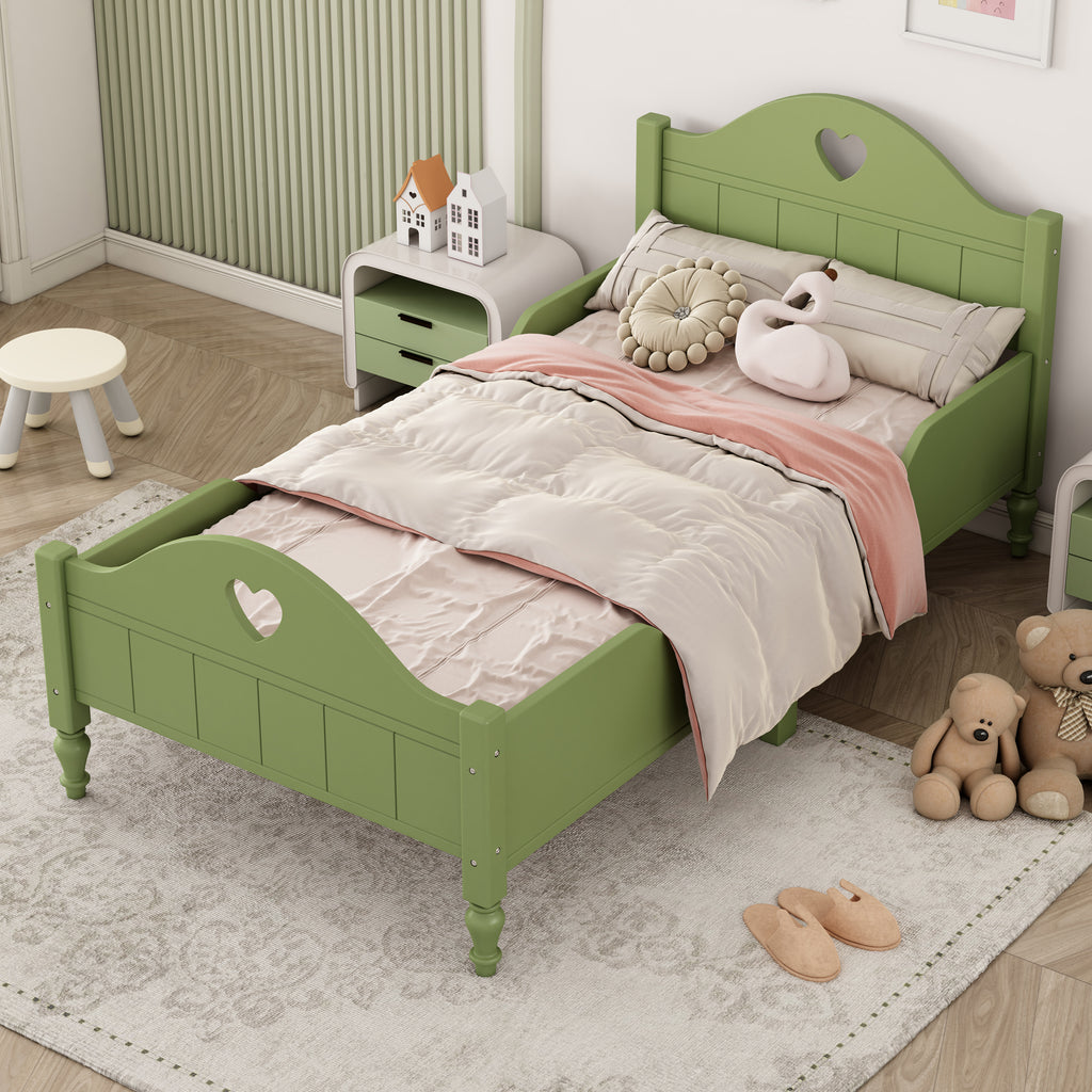 Leoglint Bed Frame Girl's Love Princess Bed Macaron Twin Size Toddler Bed with Side Safety Rails and Headboard and Footboard, Oliver Green