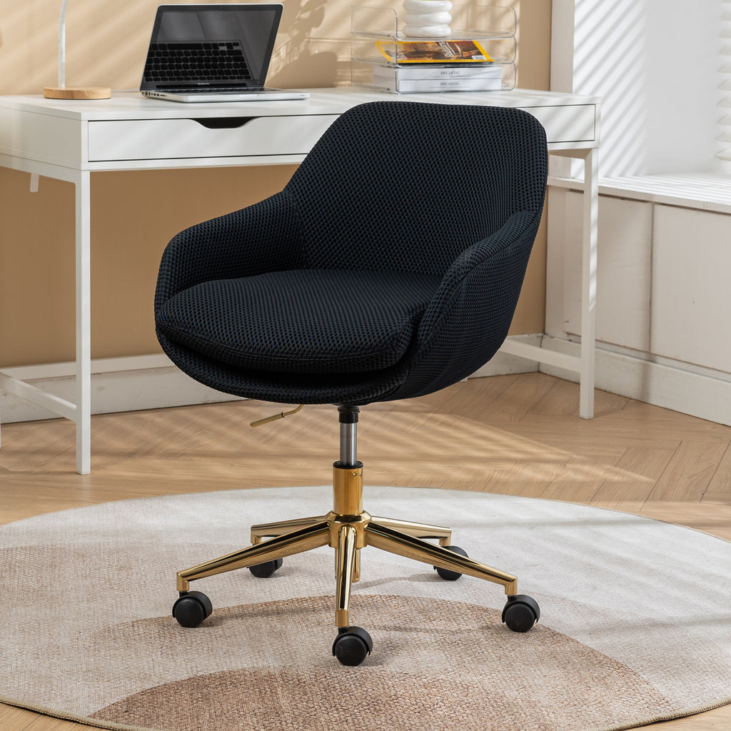 Leoglint 046-Mesh Fabric Home Office Chair 360°Swivel Adjustable Height With Gold Metal Base,Black