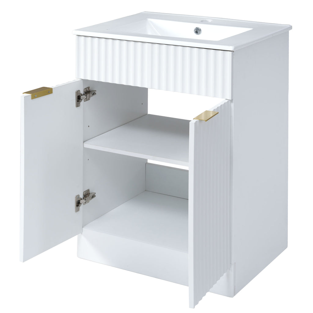 Leoglint [Video]24inch modern bathroom vanity for small bathroom,white storge cabinet with ceramic sink