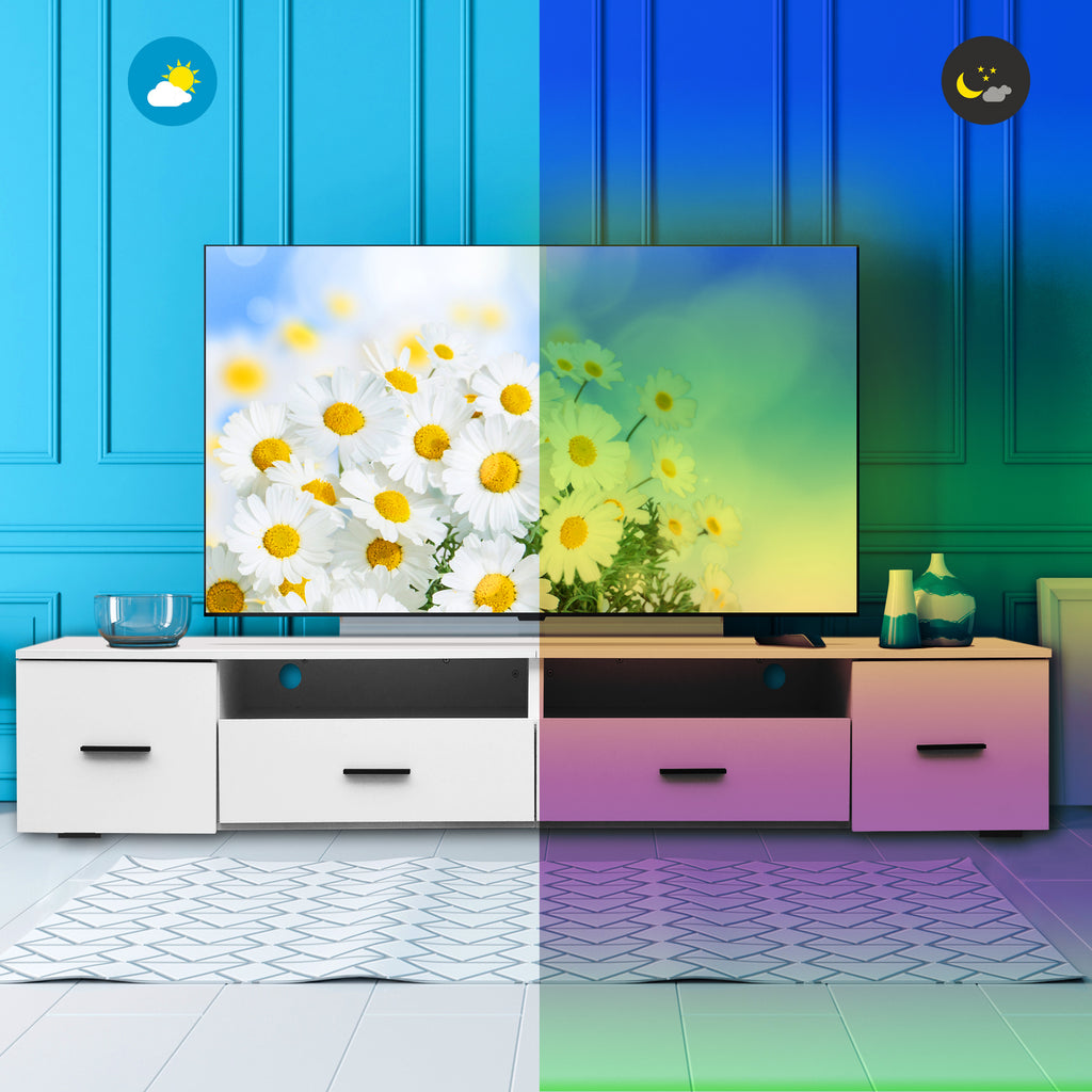 Leoglint White TV Stand for Living Room,  Modern Entertainment Center Stand for TV Up to 90 Inch, Large Led TV Stand with 4 Storage Drawers, High Glossy Waterproof  TV Console, TV Table Media Furniture