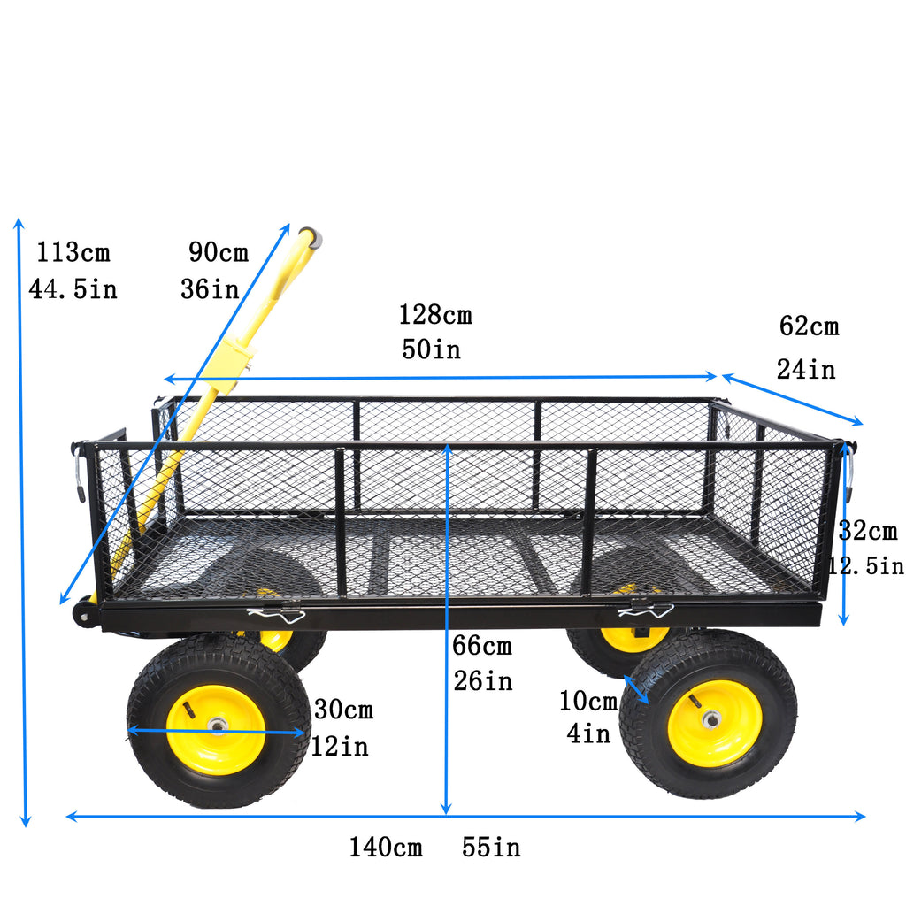 Leoglint BIG  Wagon Cart Garden cart trucks make it easier to transport firewood Yellow+Black Maximum static load is 880 lbs.