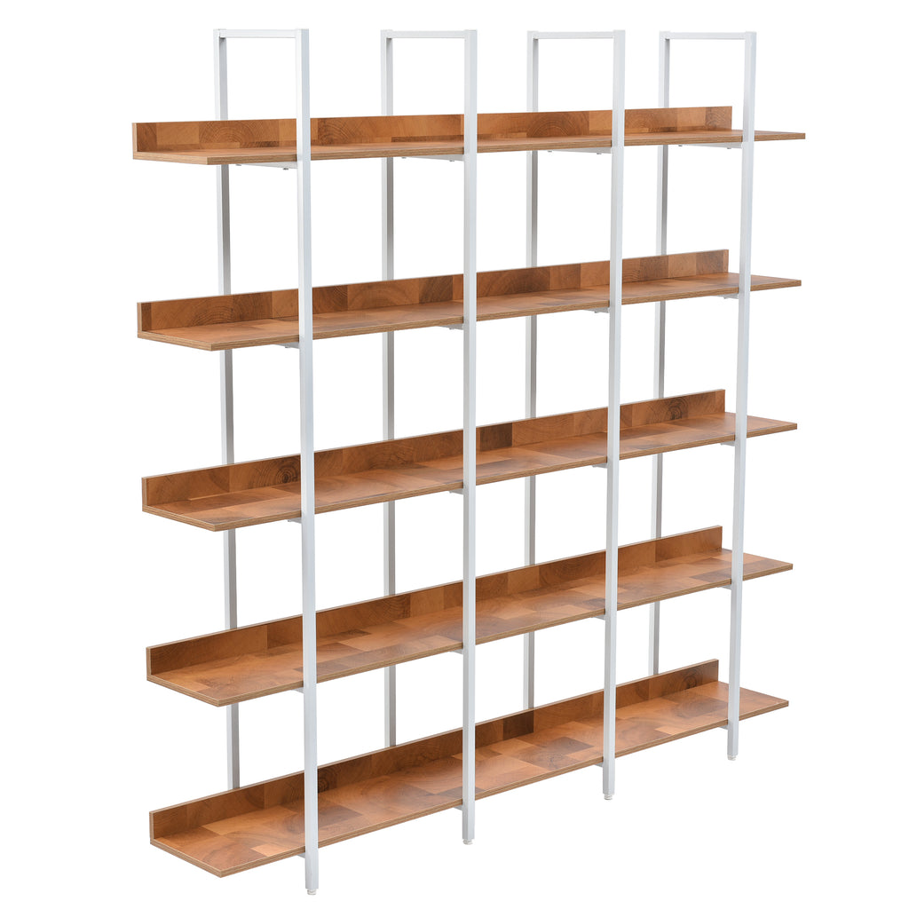 Leoglint 5 Tier Bookcase Home Office Open Bookshelf, Vintage Industrial Style Shelf, MDF Board, White Metal Frame, Brown