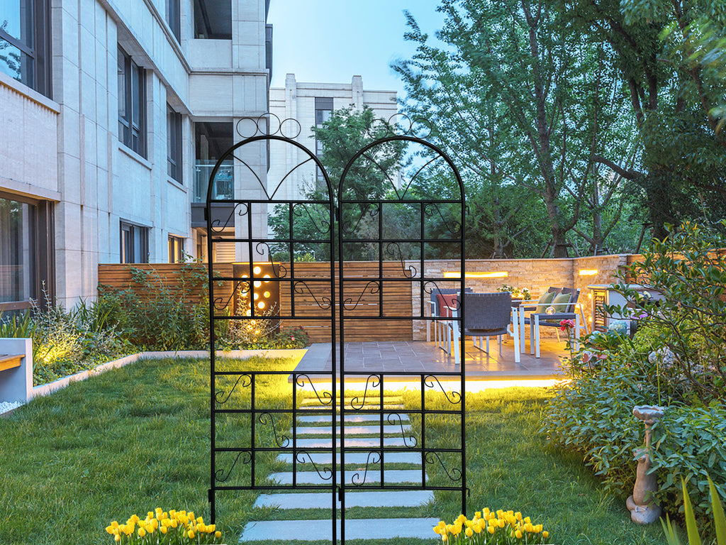 Leoglint 1Set (2pcs)  Metal Garden Trellis for Climbing Plants Outdoor Rustproof Plant Support-Black