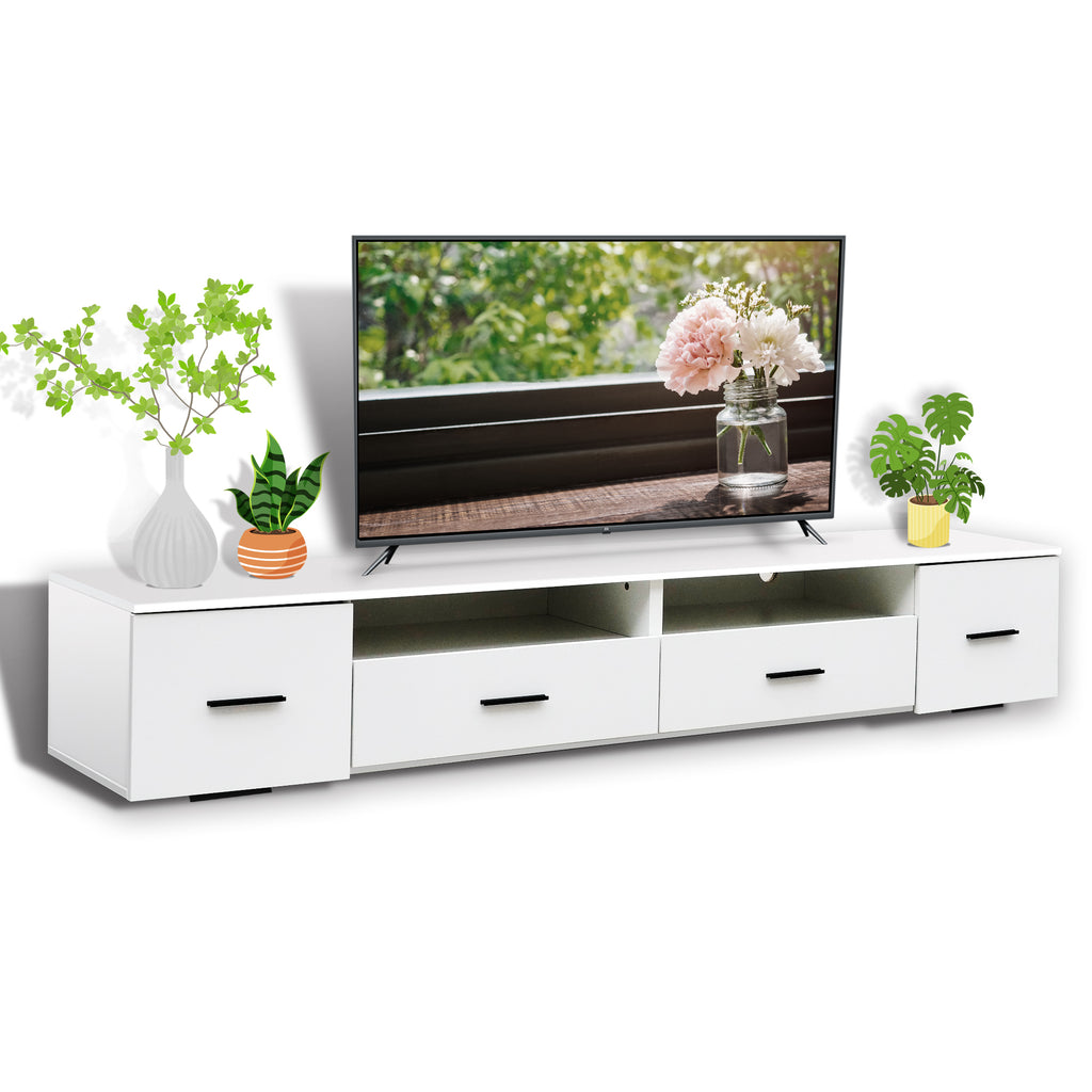 Leoglint White TV Stand for Living Room,  Modern Entertainment Center Stand for TV Up to 90 Inch, Large Led TV Stand with 4 Storage Drawers, High Glossy Waterproof  TV Console, TV Table Media Furniture