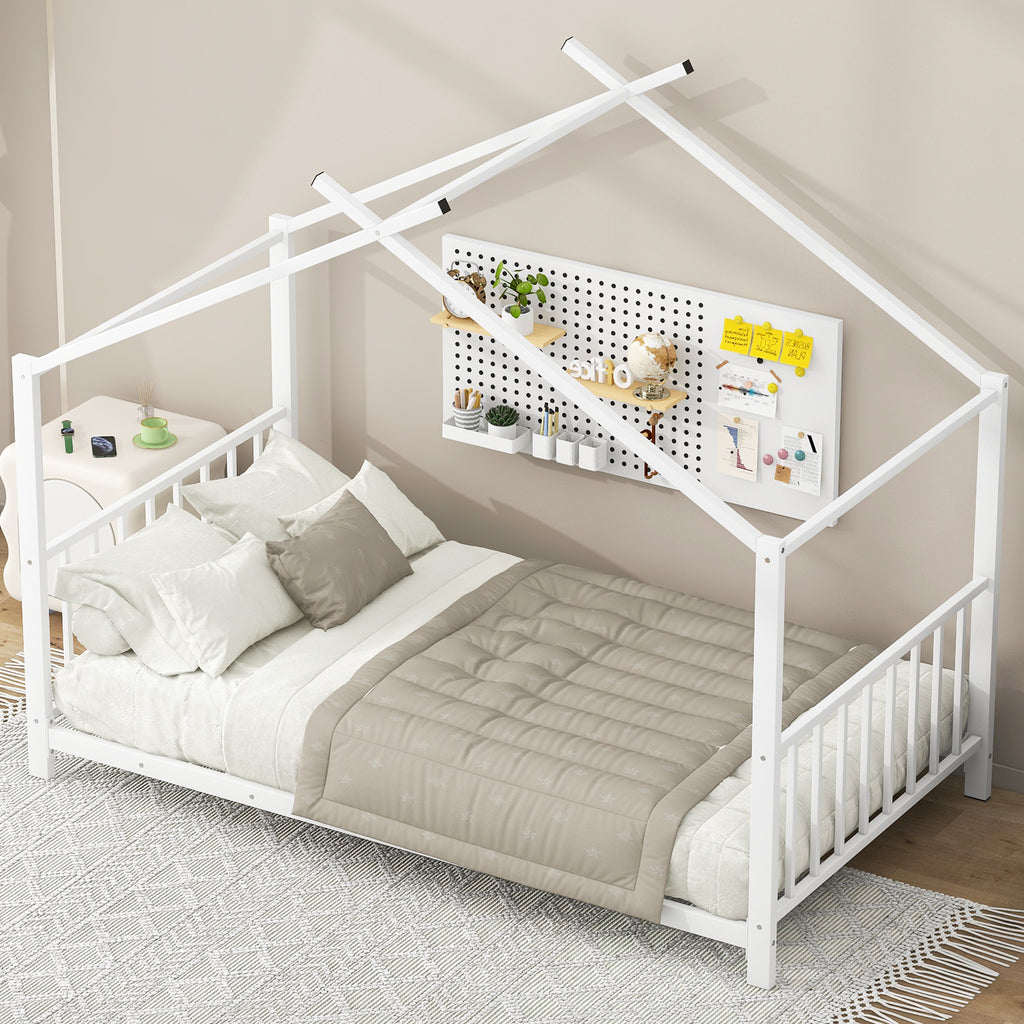 Leoglint Twin Size Metal House Platform Bed Frame, White