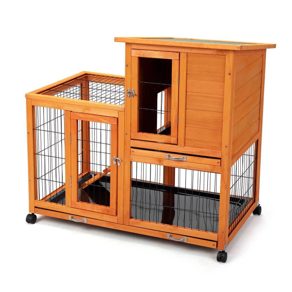 Leoglint Detachable Rabbit Hutch with Removable Tray and Rolling Casters, Orange