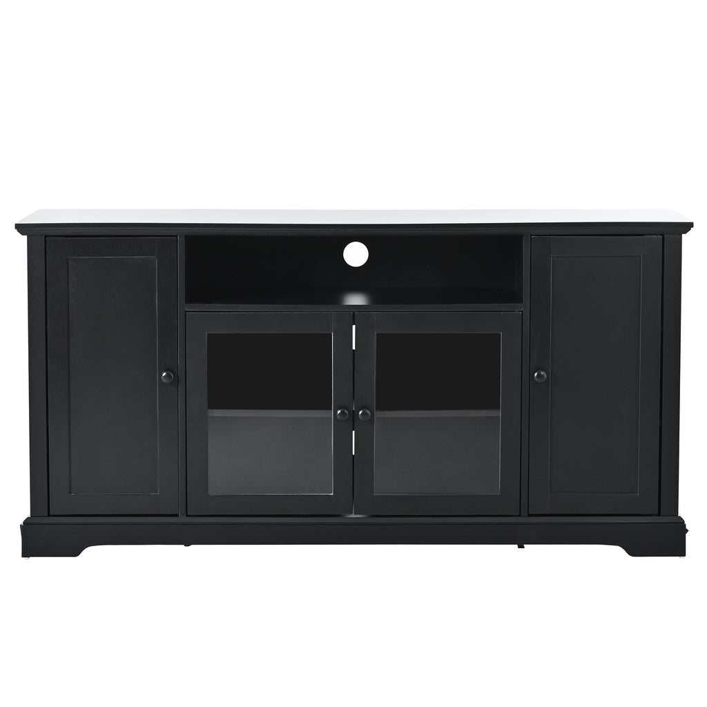 Leoglint U-Can TV Stand for TV up to 65in with 2 Tempered Glass Doors Adjustable Panels Open Style Cabinet, Sideboard for Living room, Black