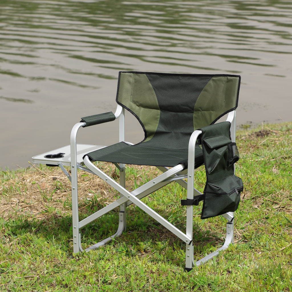 Leoglint 1-piece Padded Folding Outdoor Chair with Side Table and Storage Pockets,Lightweight Oversized Directors Chair for indoor, Outdoor Camping, Picnics and Fishing,Green