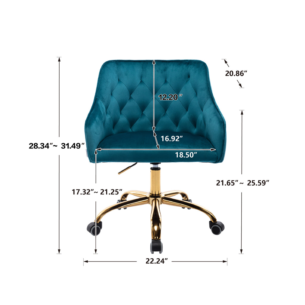 Leoglint COOLMORE Velvet Home Office Chair, Modern Cute Computer Chair, Wheels Swivel Height Adjustable Swivel Task Chair for Home Office (Teal Velvet)