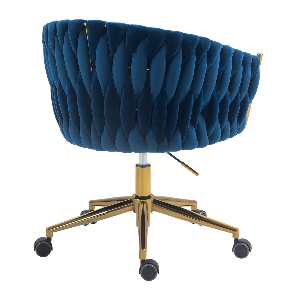 Leoglint Modern design the backrest is hand made woven Office chair,Vanity chairs with wheels,Height adjustable,360° swivel for bedroom, living room(BLUE)