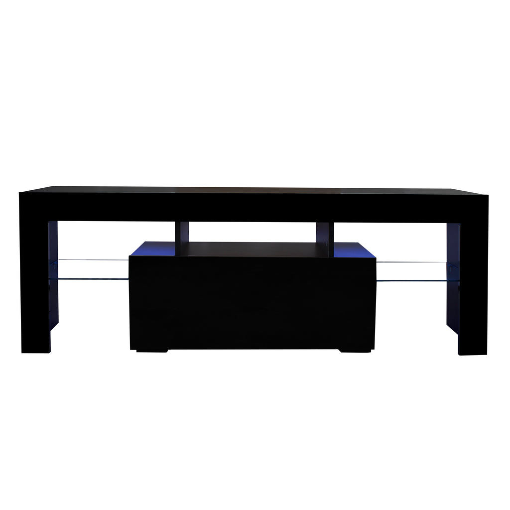 Leoglint Black TV Stand with LED RGB Lights,Flat Screen TV Cabinet, Gaming Consoles - in Lounge Room, Living Room and Bedroom(Black)