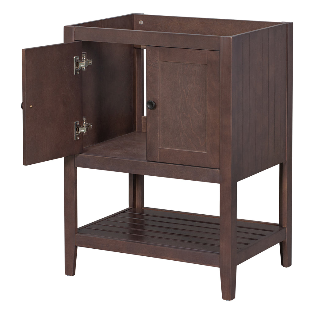 Leoglint 24" Bathroom Vanity Base Only, Soild Wood Frame, Bathroom Storage Cabinet with Doors and Open Shelf, Brown