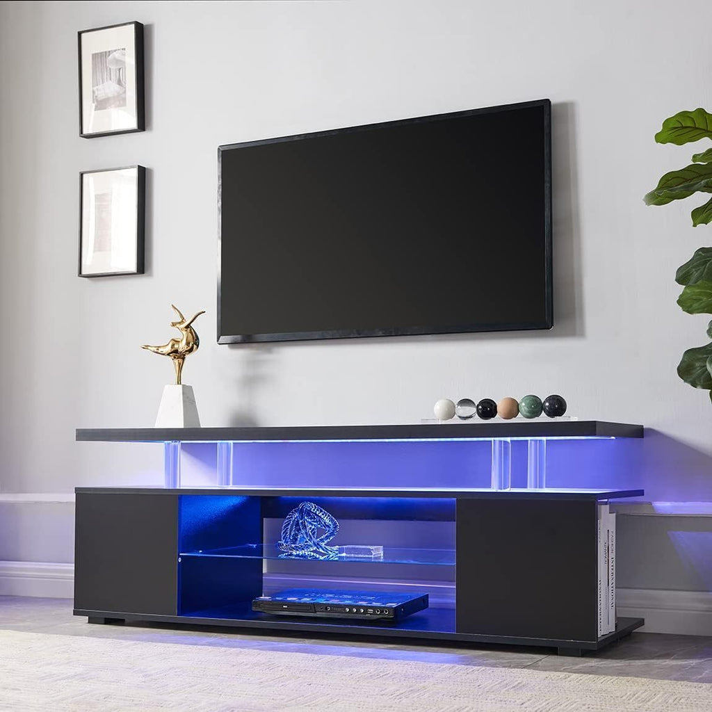 Leoglint TV Stand for 65 Inch TV LED Gaming Entertainment Center Media Storage Console Table with Large Side Cabinet for Living Room( Black)