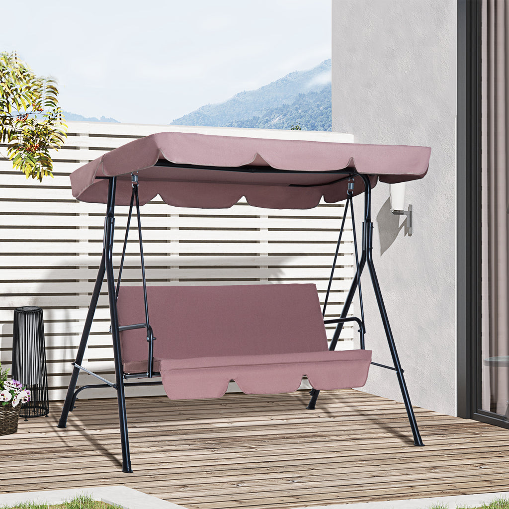 Leoglint 3-Seat Outdoor Chair Patio Swing Chair with Removable Cushion, Steel Frame Stand and Adjustable Tilt Canopy for Patio, Garden, Poolside, Balcony, Backyard, Brown