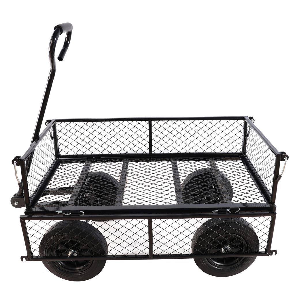 Leoglint (Black solid wheels wagon cart) Solid wheels Tools cart Wagon Cart Garden cart trucks make it easier to transport firewood