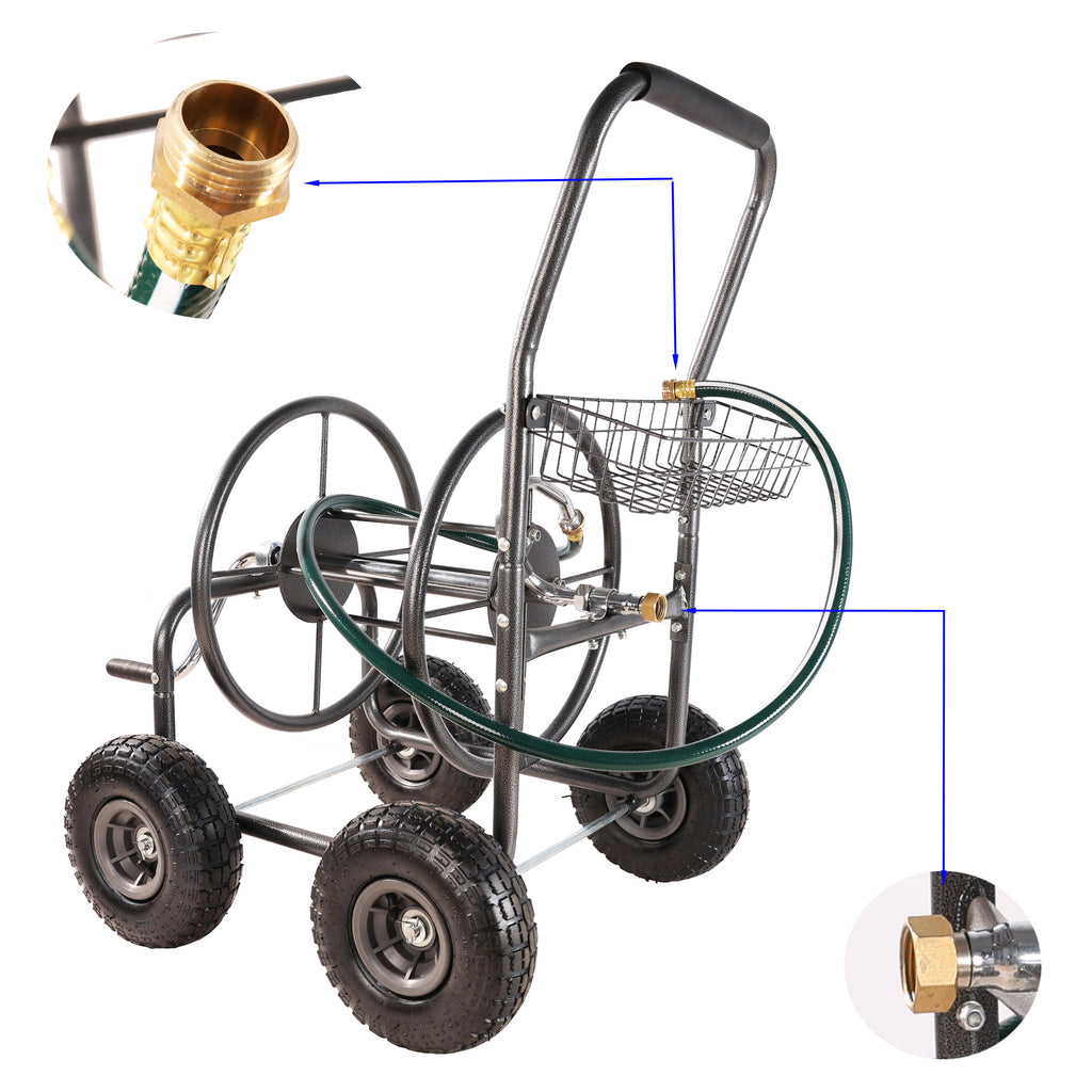 Leoglint Garden cart Garden Hose Reel Cart - 4 Wheels Portable Garden Hose Reel Cart with Storage Basket Rust Resistant Heavy Duty Water Hose Holder