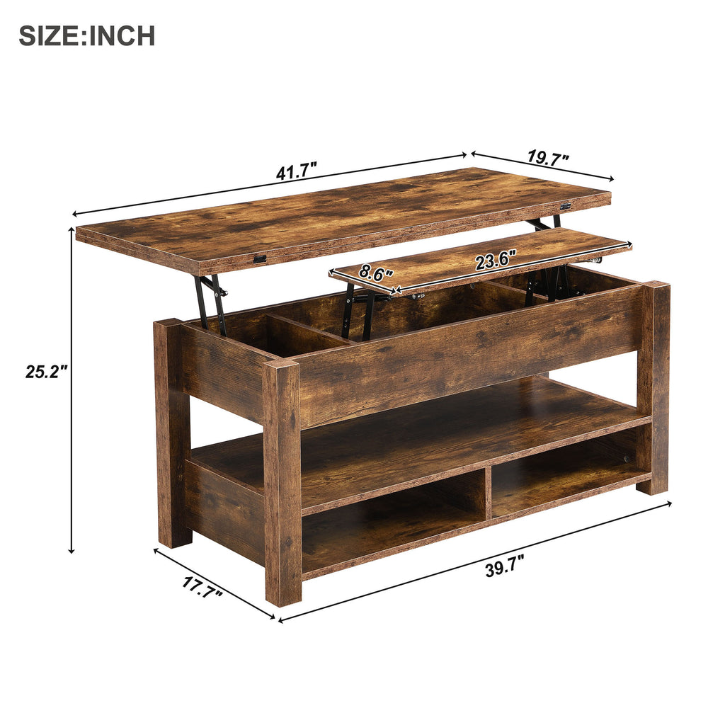 Leoglint [VIDEO provided] ON-TREND Lift Top Coffee Table, Multi-Functional Coffee Table with Open Shelves, Modern Lift Tabletop Dining Table for Living Room, Home Office, Rustic Brown