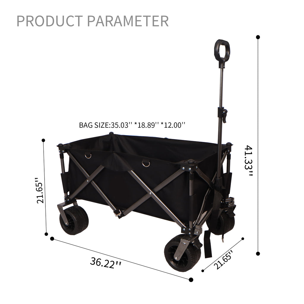 Leoglint Garden cart Folding Wagon, Heavy Duty Utility Beach Wagon Cart for Sand with Big Wheels, Adjustable Handle&Drink Holders for Shopping, Camping,Garden and Outdoor