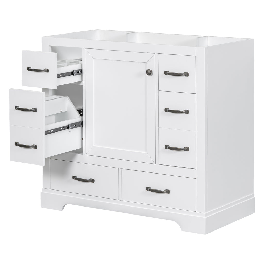 Leoglint 36" Bathroom Vanity without Sink, Cabinet Base Only, Six Drawers, Multi-Functional Drawer Divider, Adjustable Shelf, White