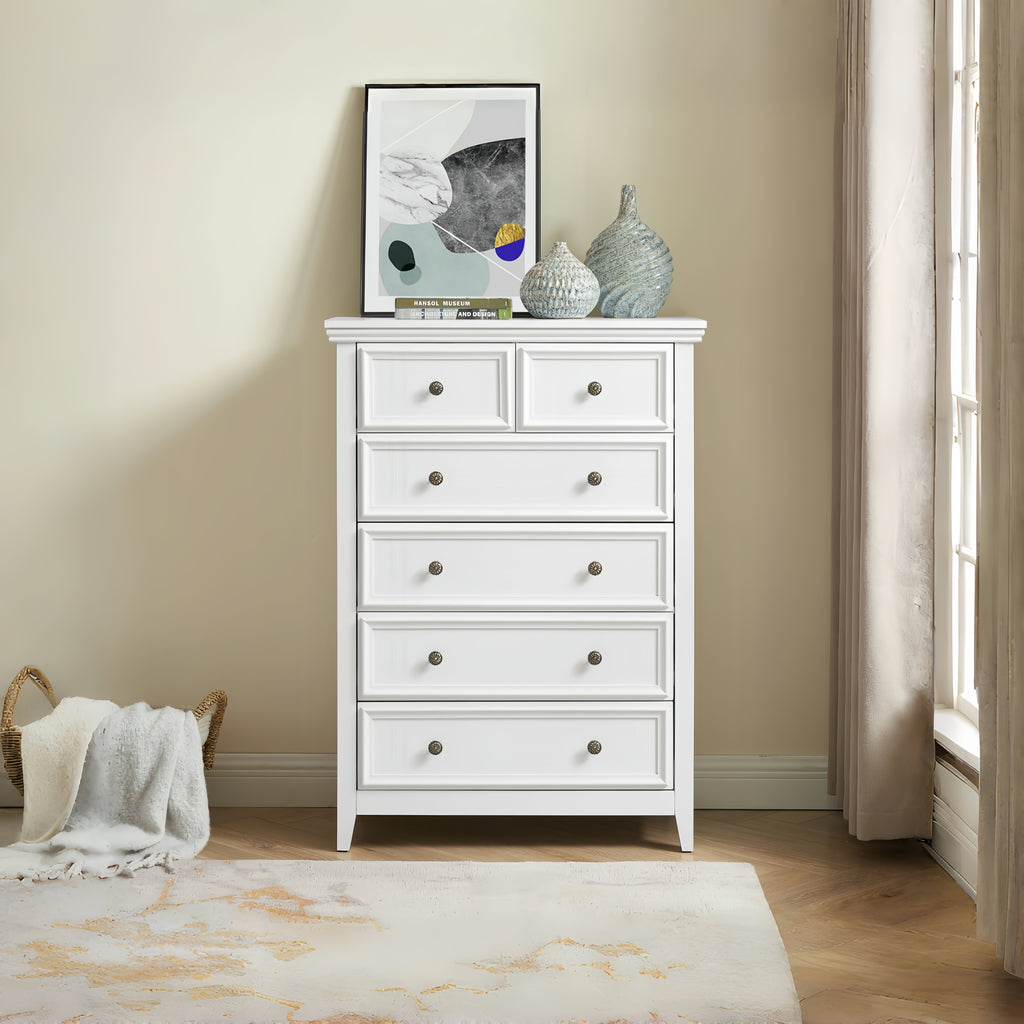 Leoglint Modern 6 Drawers Dresser 6 Drawers Cabinet 6 Drawer Chest,Chest of Drawers Closet Organizers and Storage Clothes Storage Drawers Cabinet for Living Room, Farmhouse Dresser Organizer white