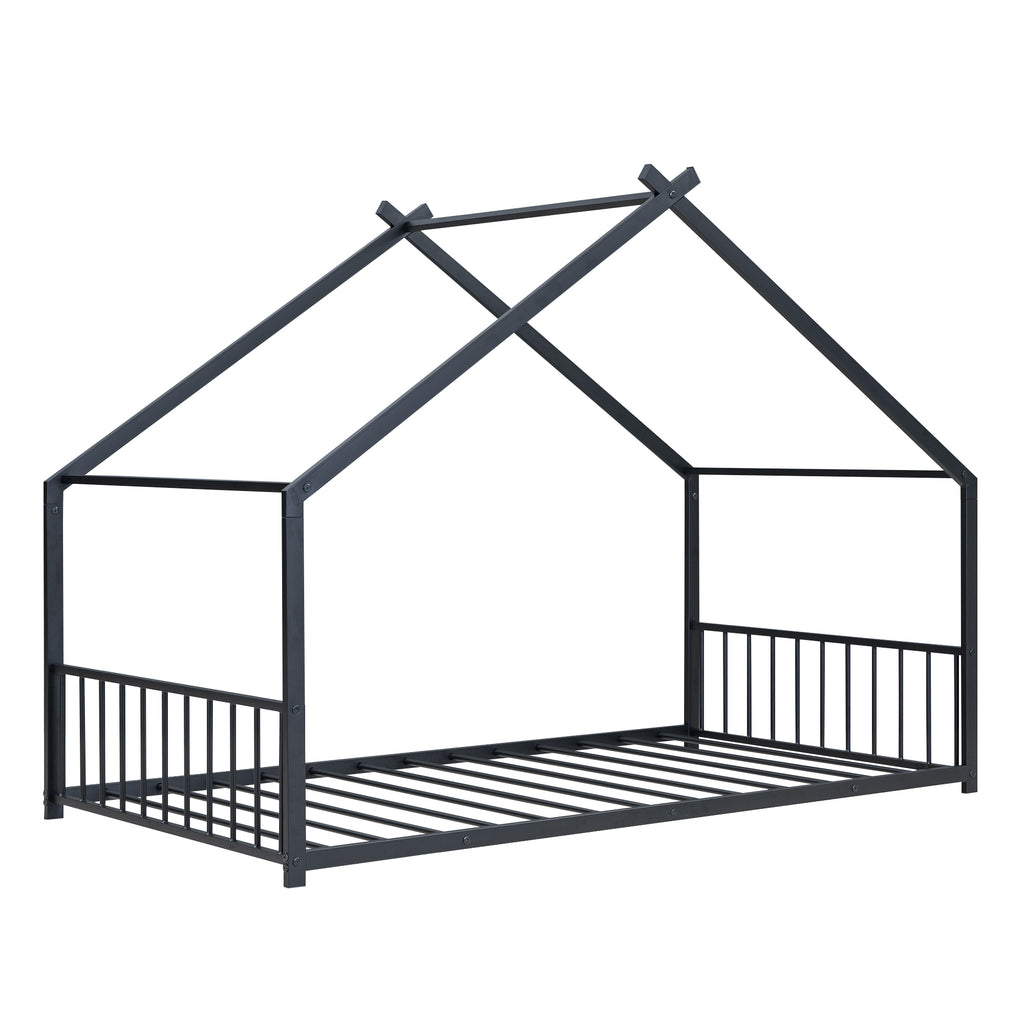 Leoglint Twin Size Metal House Bed Frame, Black