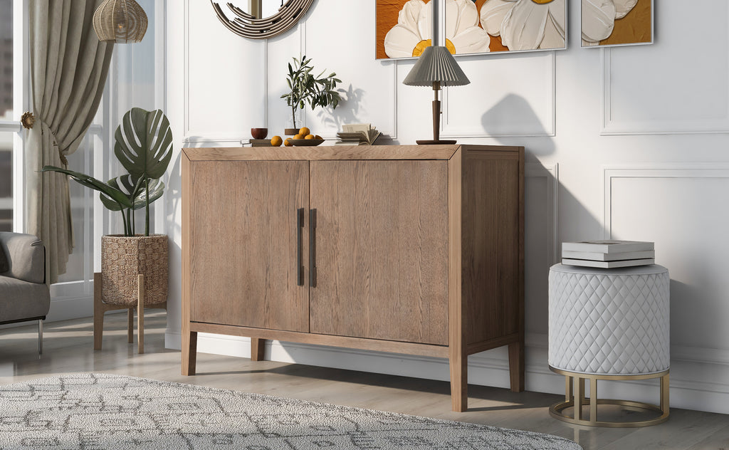 Leoglint U-Style Storage Cabinet Sideboard Wooden Cabinet with 2 Metal handles and 2 Doors for Hallway, Entryway, Living Room