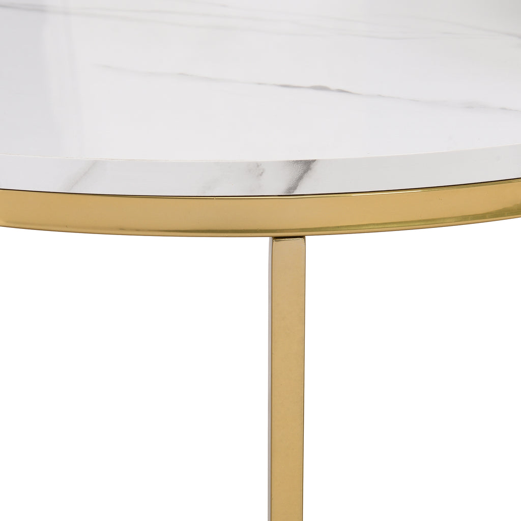 Leoglint Modern Round Nesting Coffee Table Set 2-Piece White & Marbling Top Gold Base