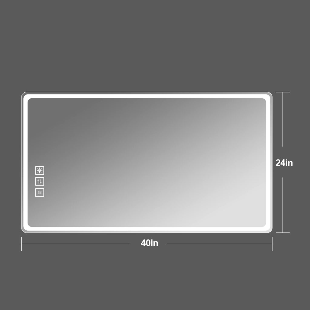 Leoglint 40*24 Inch LED Bathroom Mirror Vanity Mirrors with Front Lights Wall Mounted Anti-Fog Frameless Make Up Mirror with Light 5 mm Copper-Free Silver Mirror Horizontal or Vertical