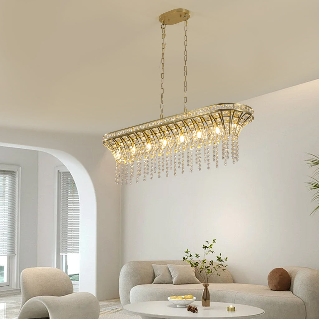 Leoglint Pendant Modern Champagne Gold Kitchen Island Light - Oval Crystal ceiling chandelier