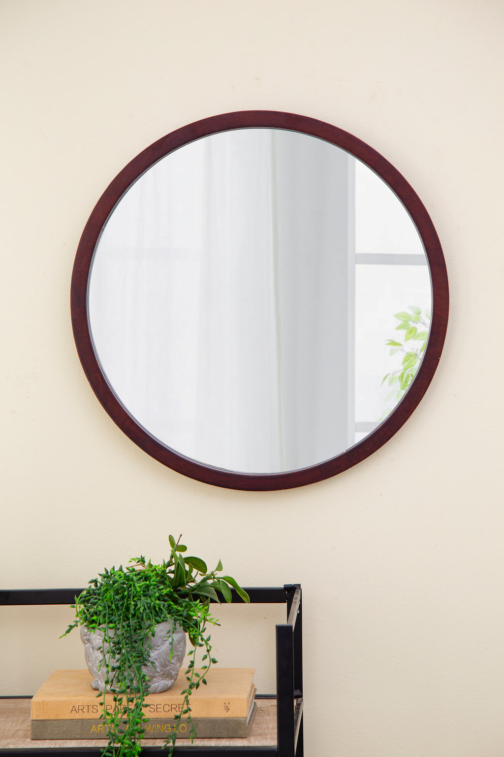 Leoglint 20" x 20" Circle Wall Mirror with Wooden Frame and Walnut Finish,Wall Mirror for Living Room Dining Room