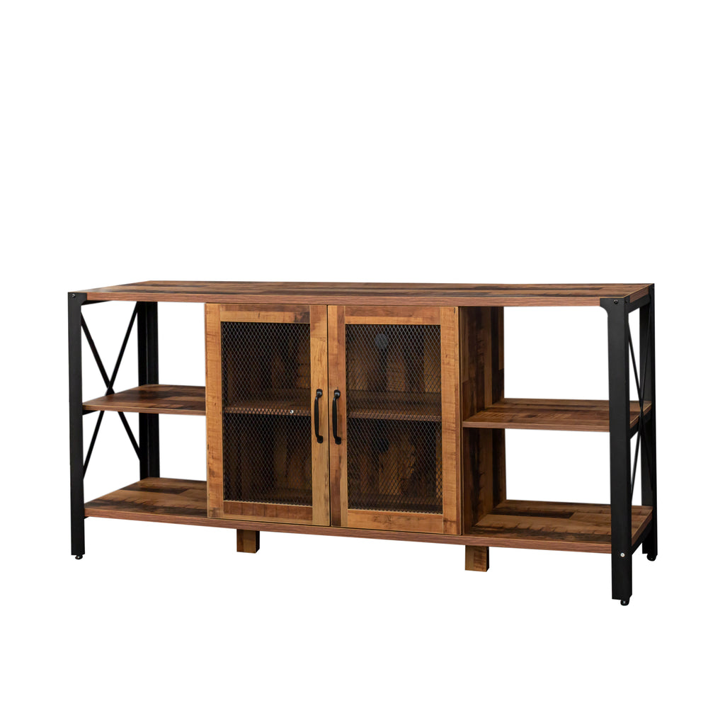 Leoglint TV Stands for Living Room, Industrial TV Stand for Bedroom Furniture, Farmhouse TV Stand 80 Inch Television Stand , Modern Horizontal Wood and Metal Open Bookshelf