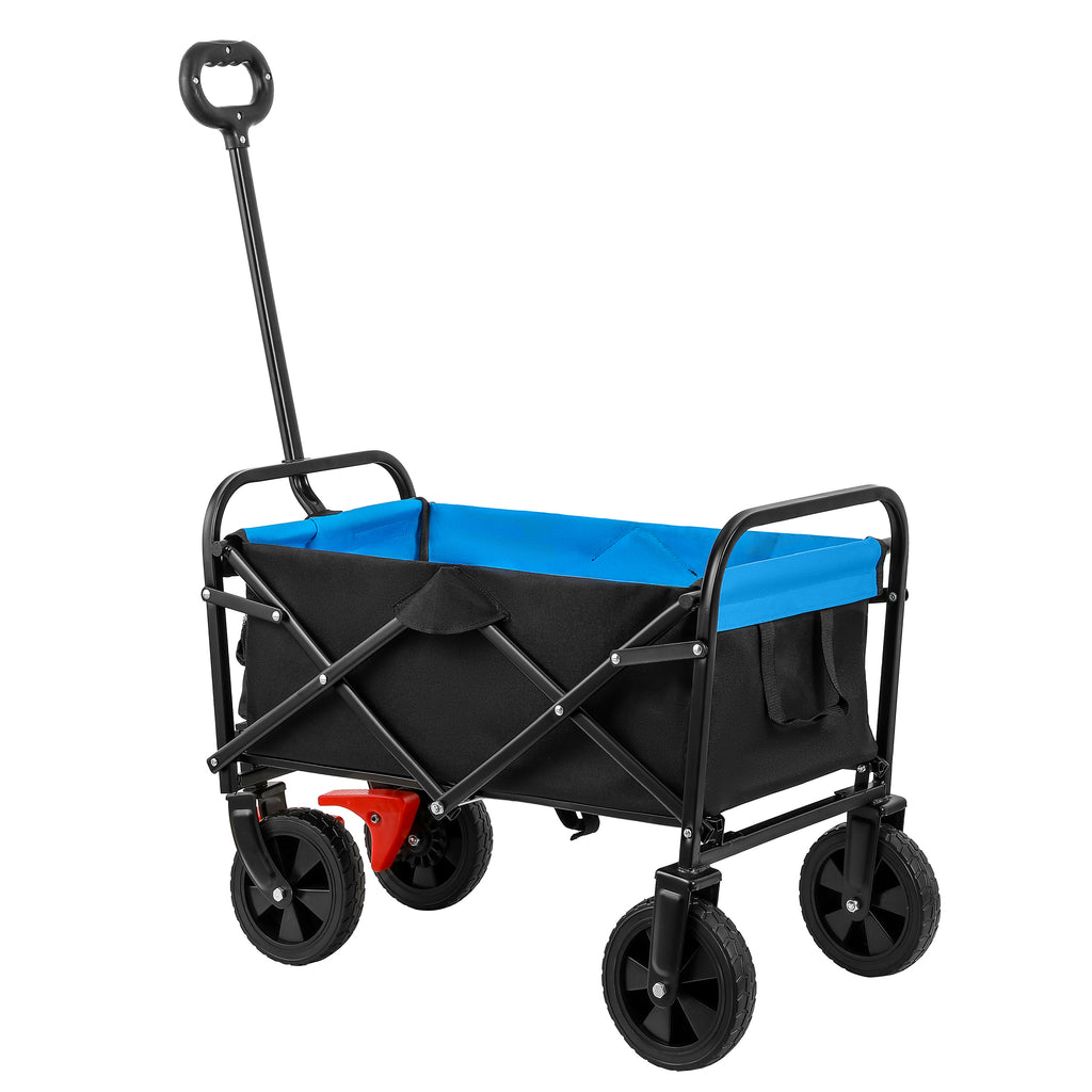 Leoglint Garden cart Mini Folding Wagon Garden Shopping Beach Cart (black+blue+brake)