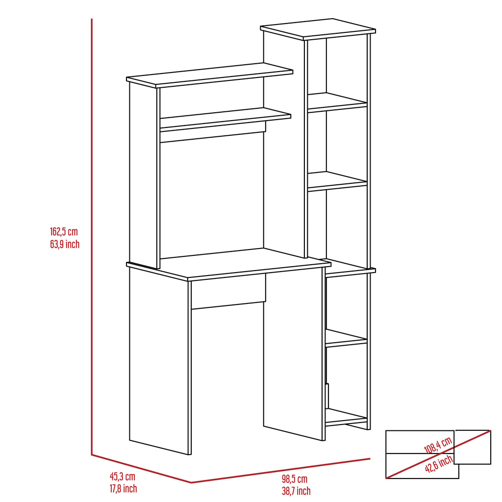 Leoglint Versalles Writintg Office Desk, Two Superior Shelves, Five Cubbies -Light Oak