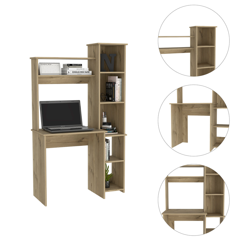 Leoglint Versalles Writintg Office Desk, Two Superior Shelves, Five Cubbies -Light Oak